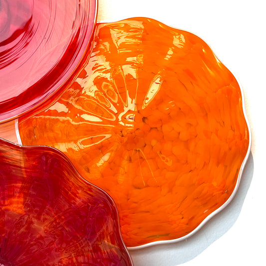 Orange w/ White Rim & Spiral  - 13" Glass Wall Platter