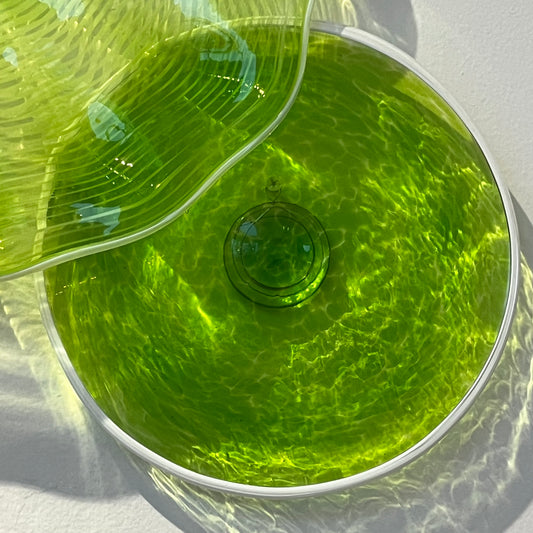 Green/White Outline -  9"Glass Wall Platter