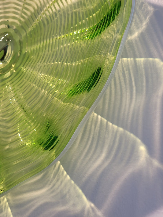Green w/White Rim and Spiral - 15" Glass Wall Platter
