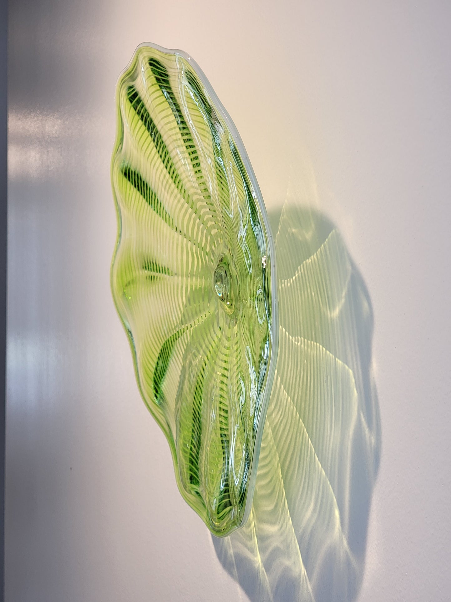 Green w/White Rim and Spiral - 15" Glass Wall Platter