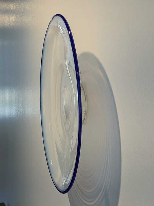 White with Blue Rim - 12" Glass Wall Platter