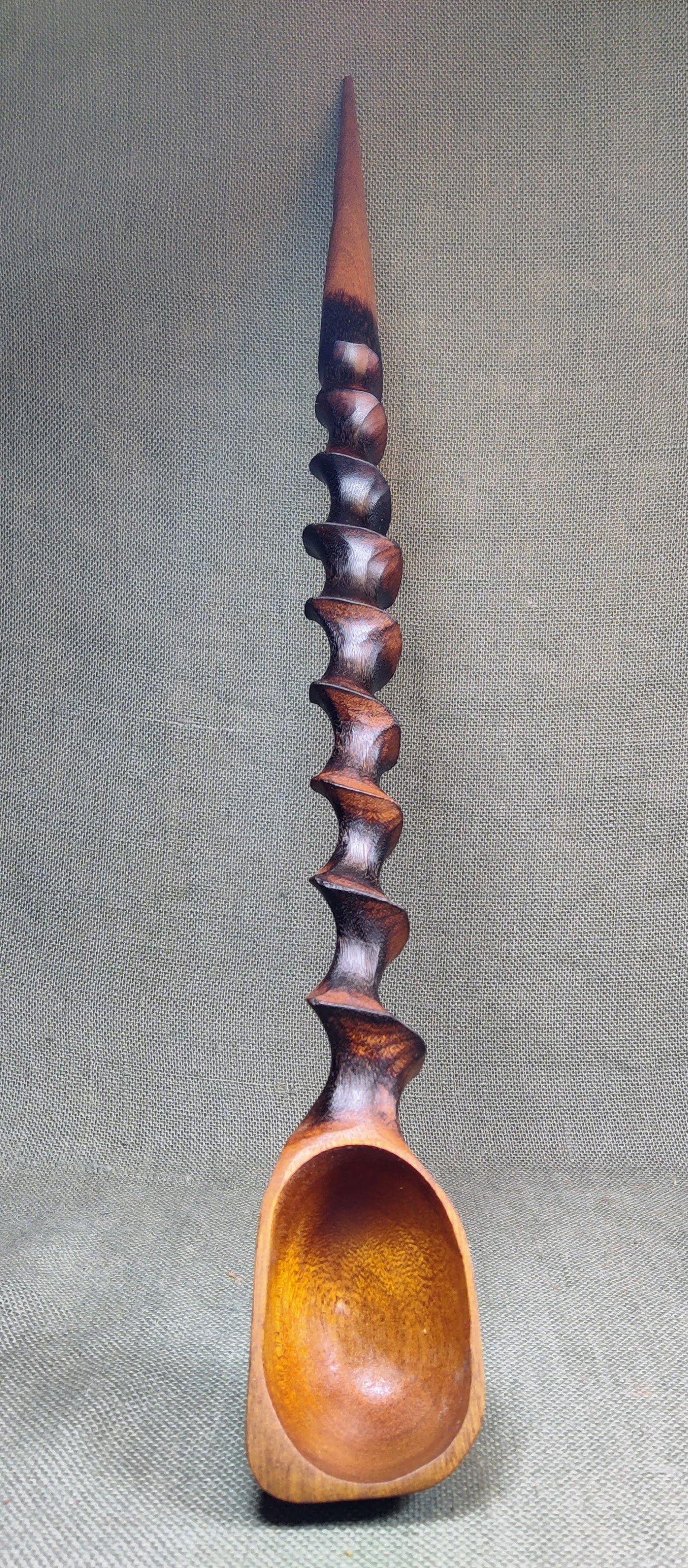 Large Carved Swirl Mahogany Spoon