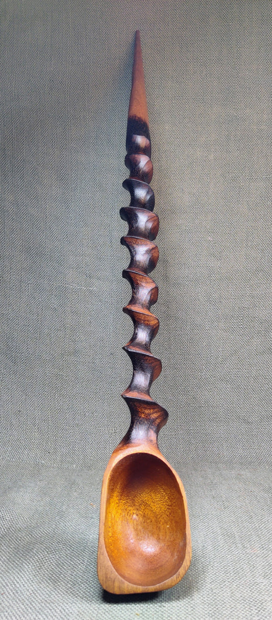 Large Carved Swirl Mahogany Spoon