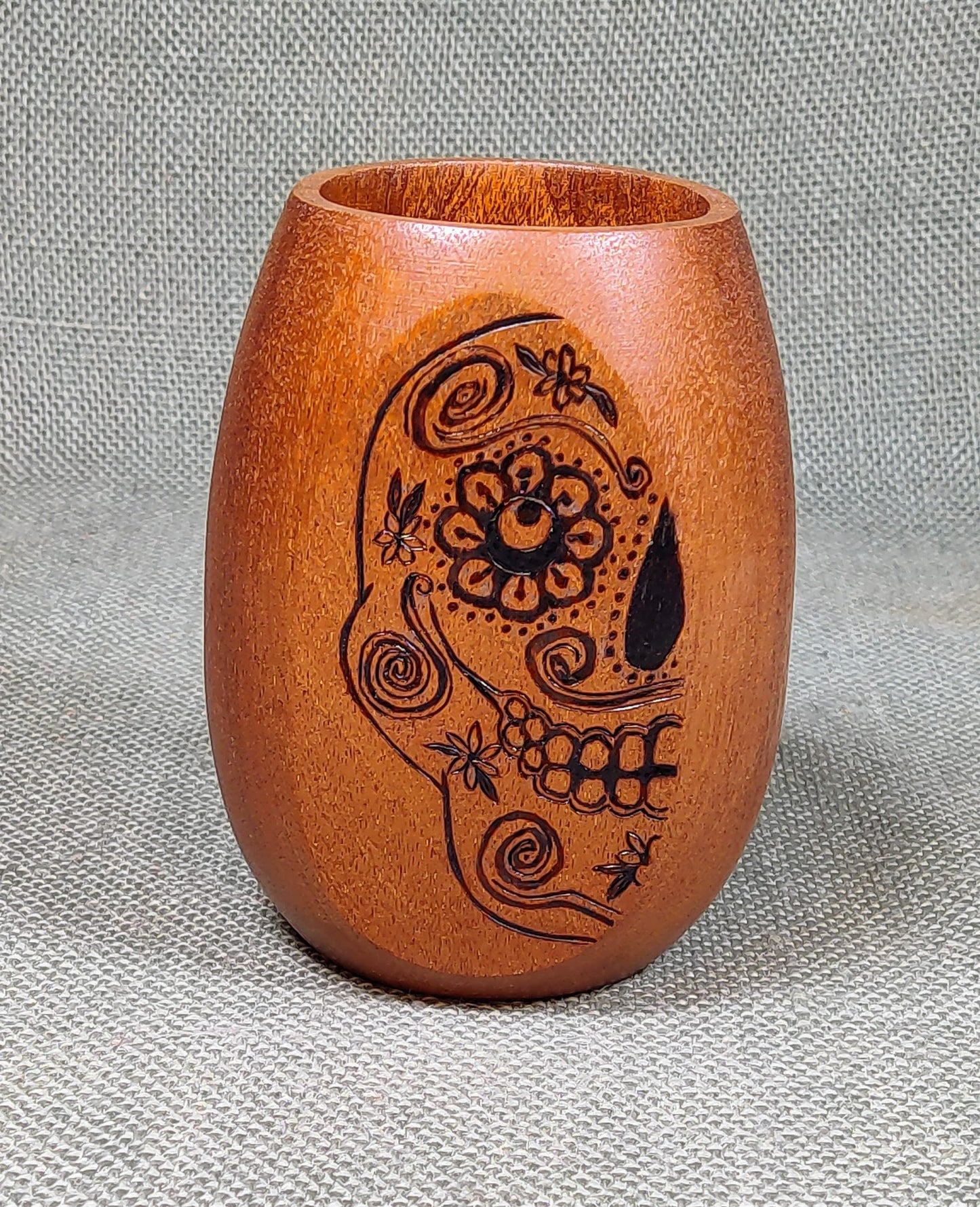 Dia de Los Muertos Skull Mahogany Wood Cup
