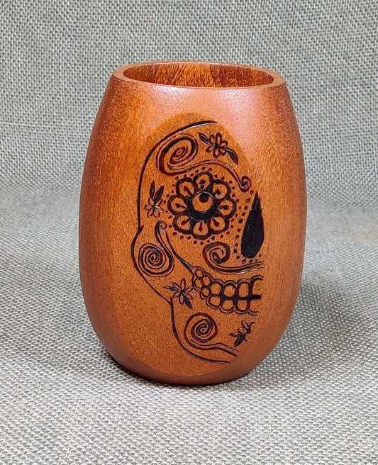 Dia de Los Muertos Skull Mahogany Wood Cup