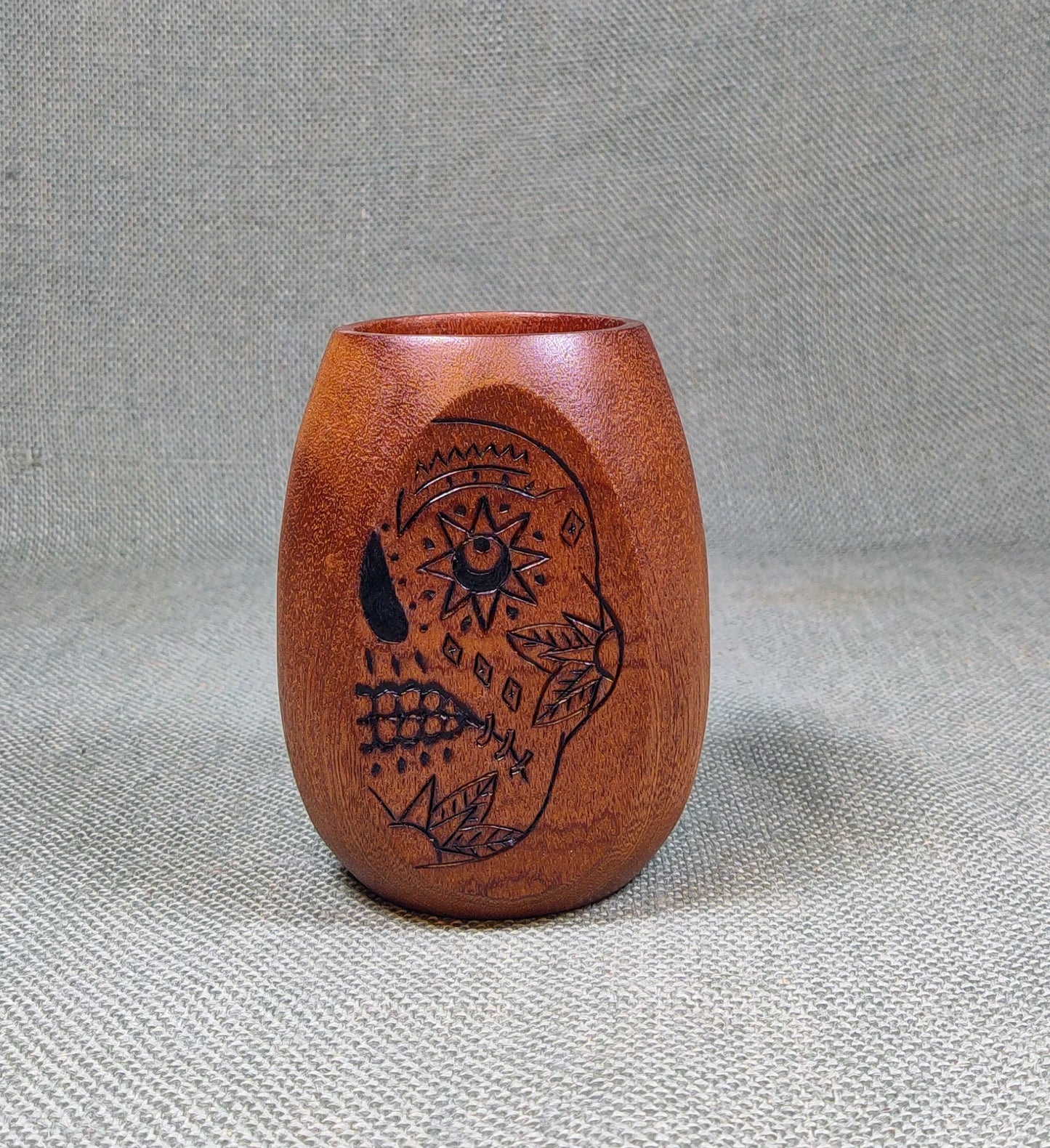 Dia de Los Muertos Skull Mahogany Wood Cup