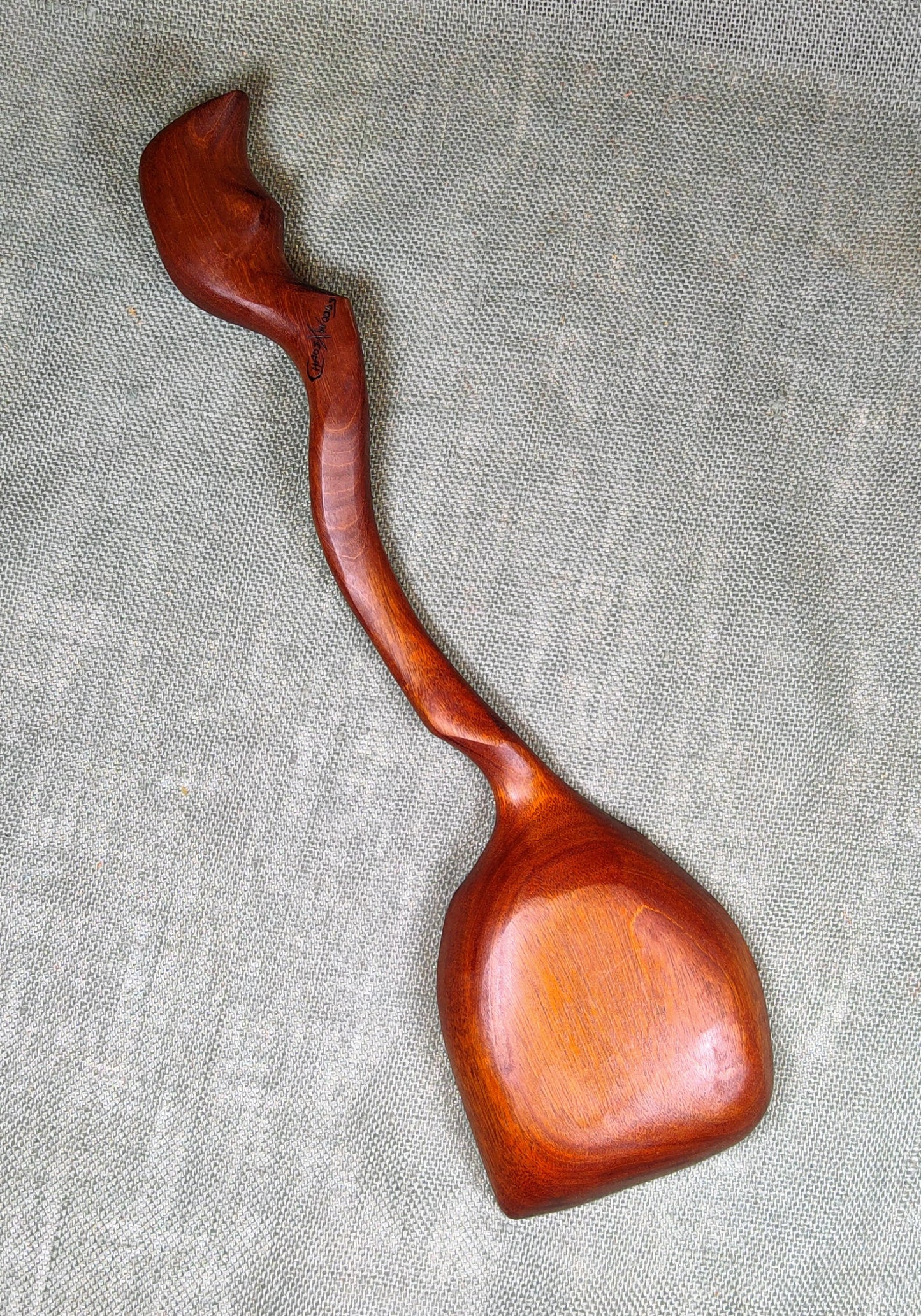 Large Mahogany Spoon with carved handle