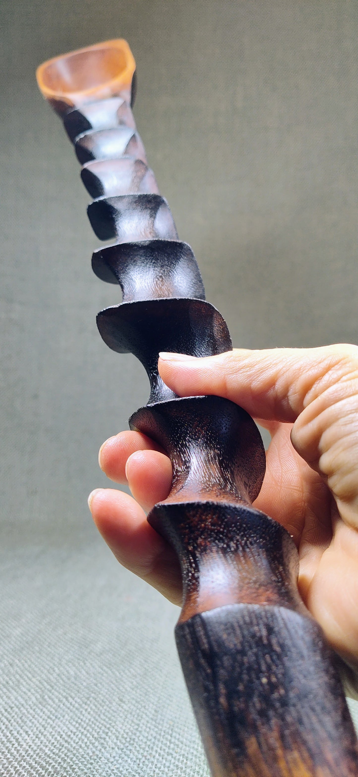 Large Carved Swirl Mahogany Spoon