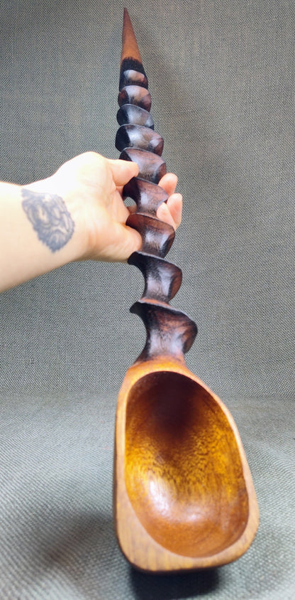 Large Carved Swirl Mahogany Spoon