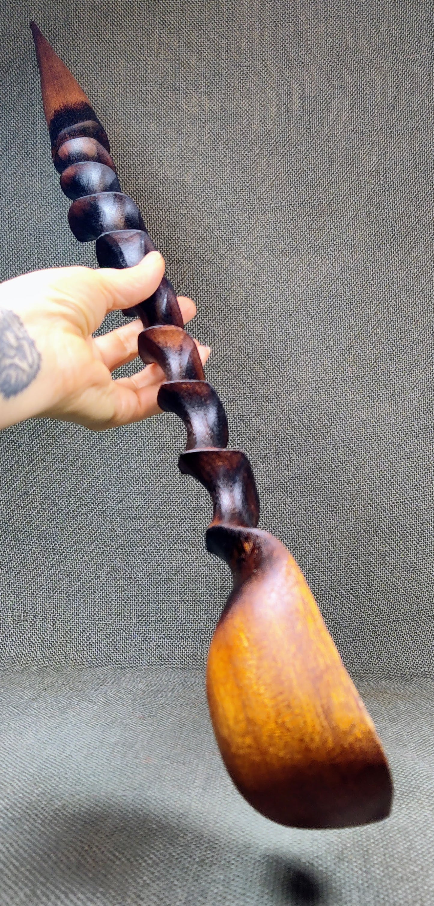 Large Carved Swirl Mahogany Spoon