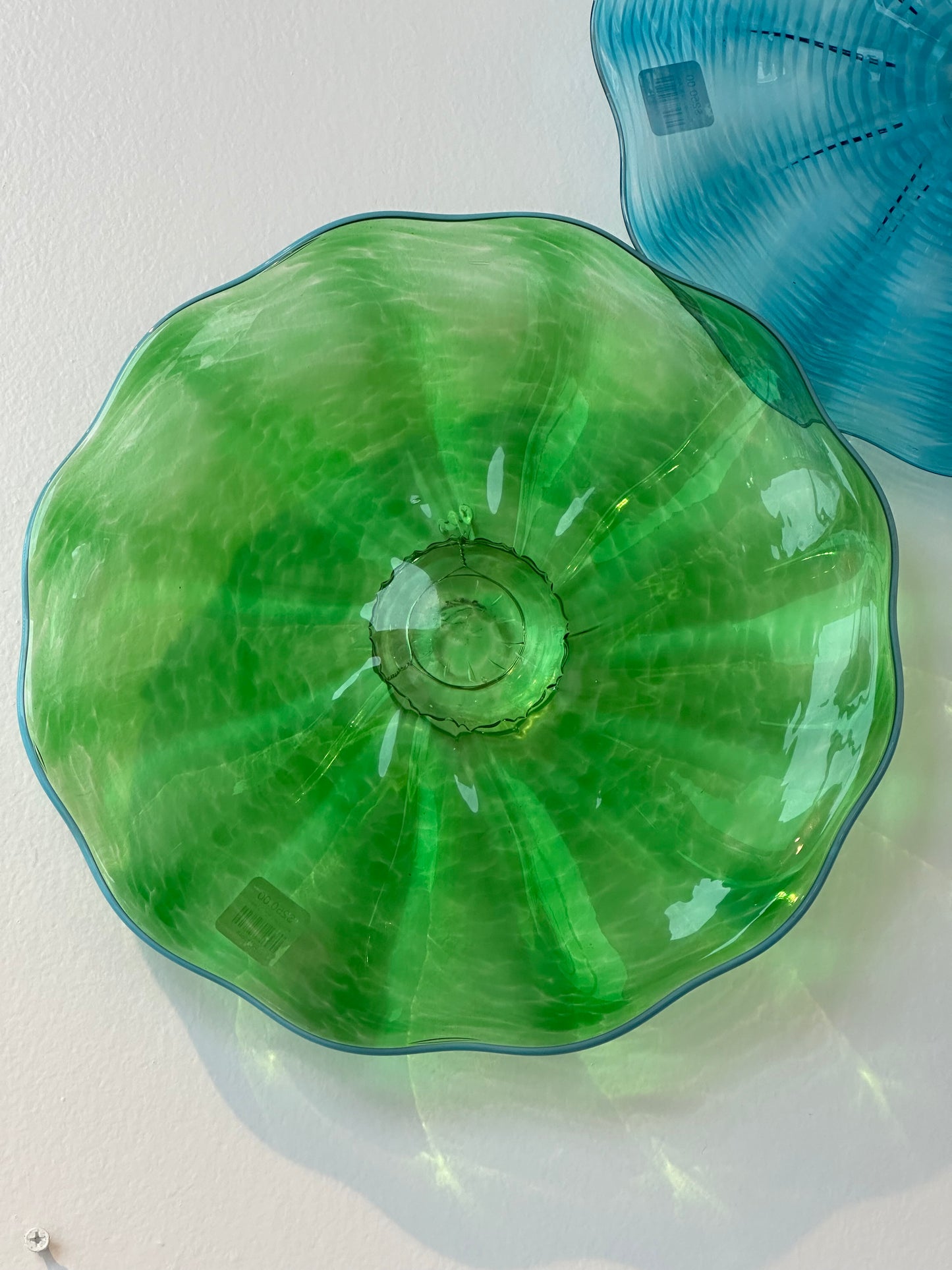 Green w/ blue lip + - 12" Glass Wall Platter