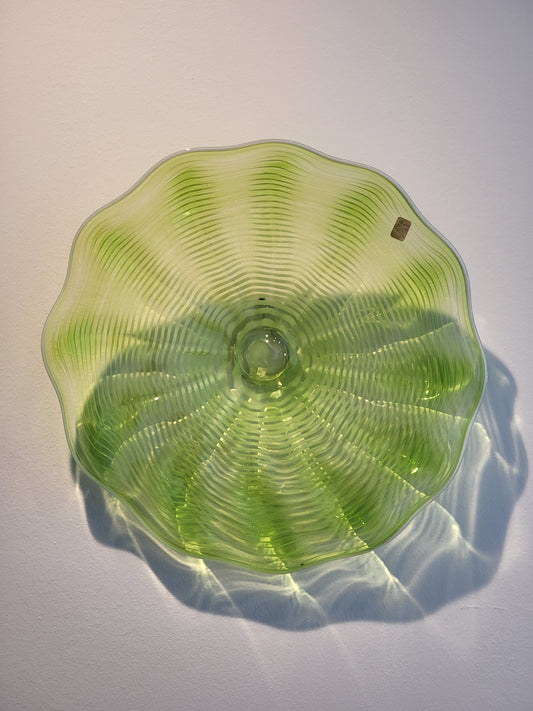 Green w/White Rim and Spiral  - 15" Glass Wall Platter