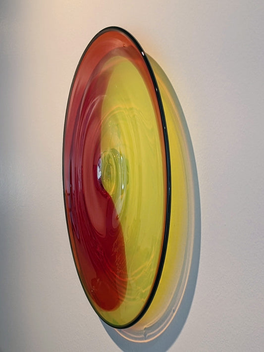 Ying Yang Red & Yellow w/ Black Rim  - 14.5" Glass Wall Platter